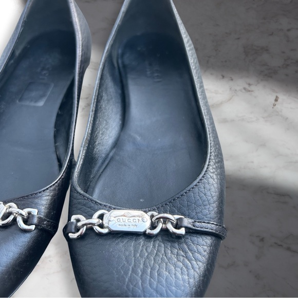 Gucci Black Leather Cellarius Silver Hardware Ballet Flats Sz 35 5 / 5.5 - Picture 3 of 15